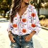 Women's Halloween Print V-Neck Ruffle Tie-Front Blouse with for Party