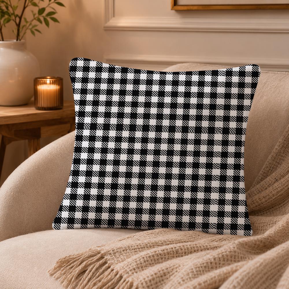 Federa Cuscino Fantasia Bianco e Nero Federa Anti-acaro Cerniera Invisibile Peluche Corto Setoso Copricuscino per Divano
