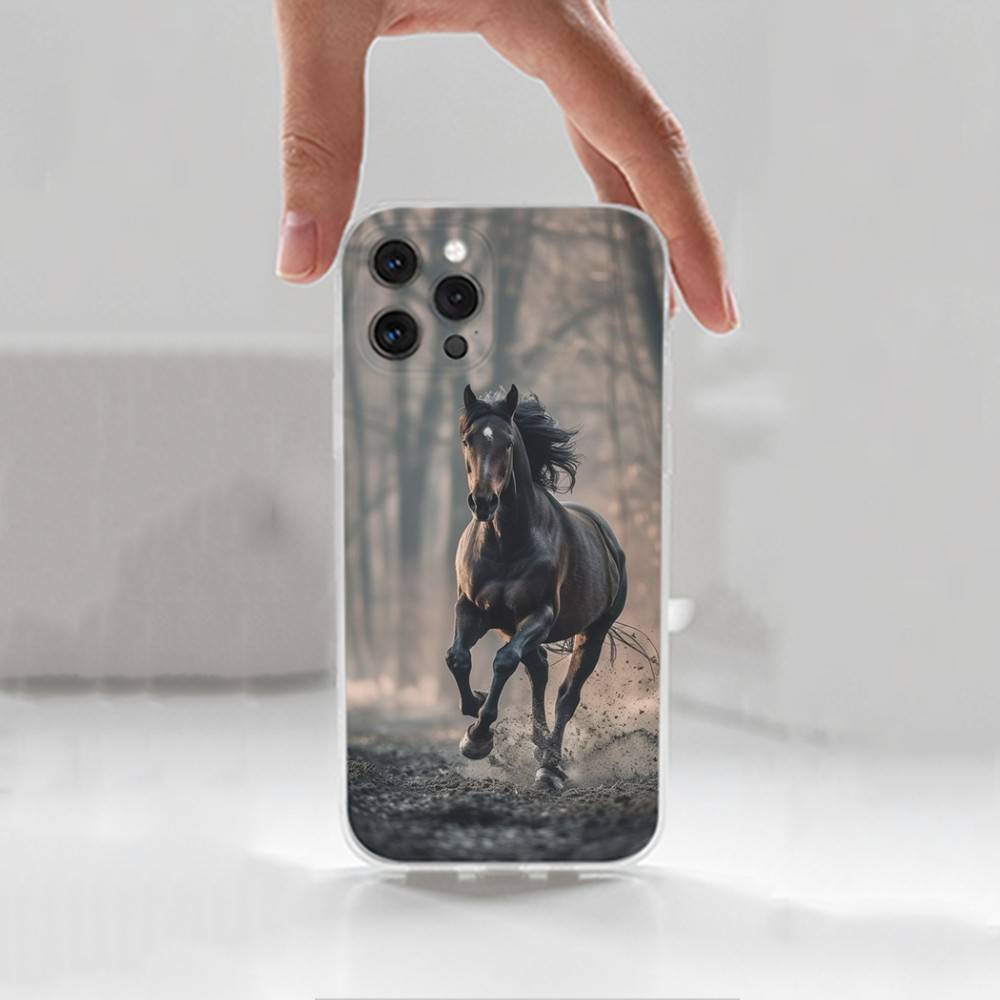 Galloping Horse Animal For iPhone 12,Mini,16,X,17,Plus,11,Max,13,XR,15,Pro,14,SE,XS,Transparent Soft Cover Case