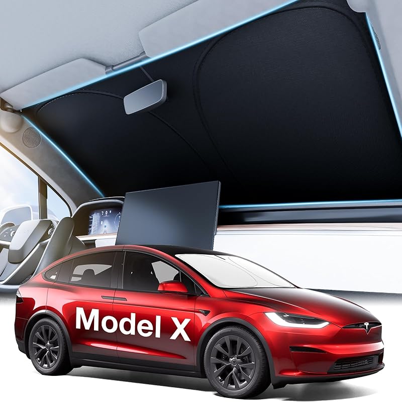 Wigoo 2025 Tesla New Model Y Accessories Windshield Sunshade [OEM Design, 100% Sun Blockage] Foldable Heat Ulation Sunshade With Storage Bag, For