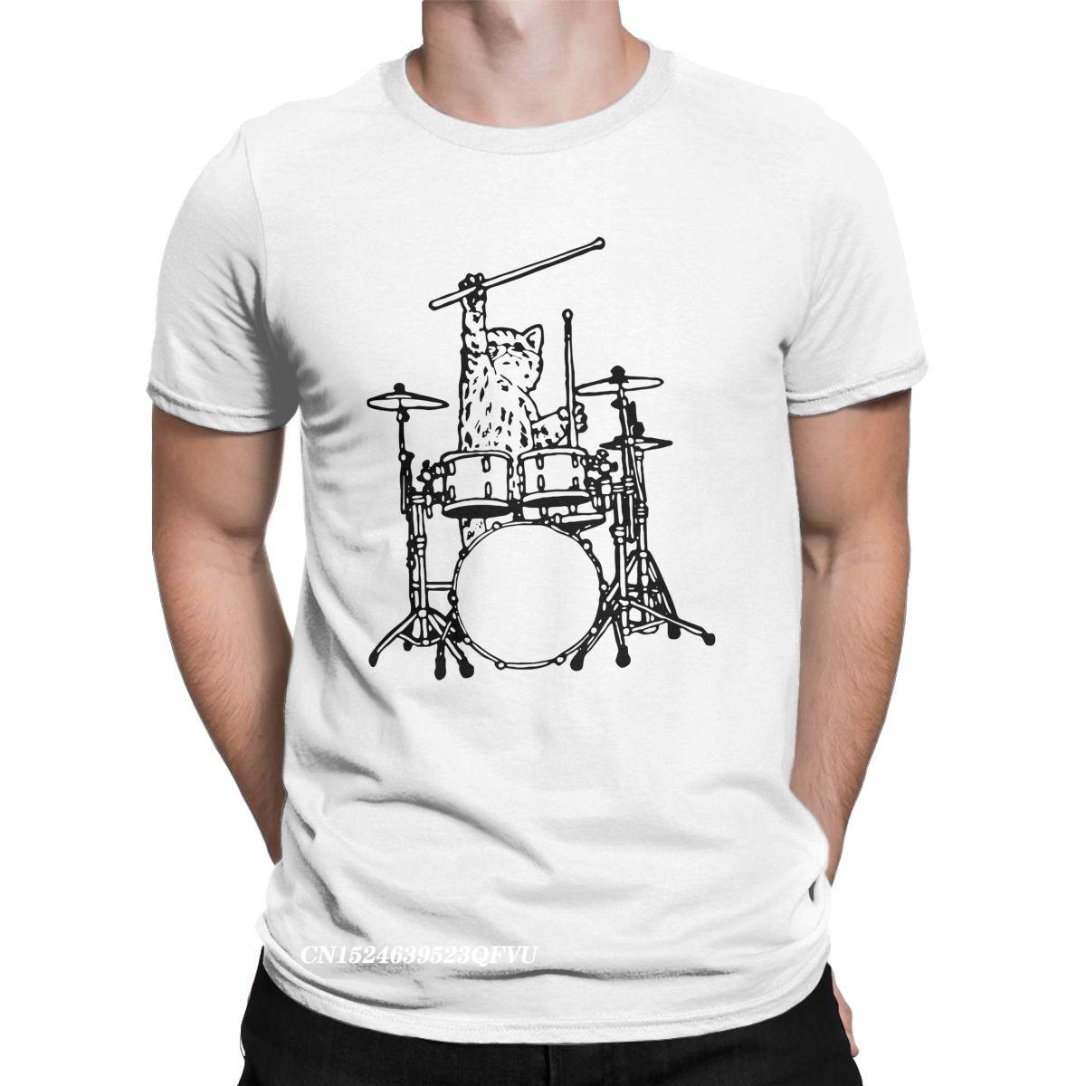 

Crazy Funny Cat Playing Drums Black T-Shirts Men Premium Cotton Tshirt Drum Drummer Drumming Tee Shirt Plus Size Tops 5XL різнокольоровий