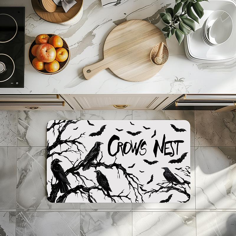Halloween Rug Cat Crow Skeleton Ghost Pumpkin Printed for Halloween Floor Decoration Rug Entrance Mat Living Room Bedroom Decor