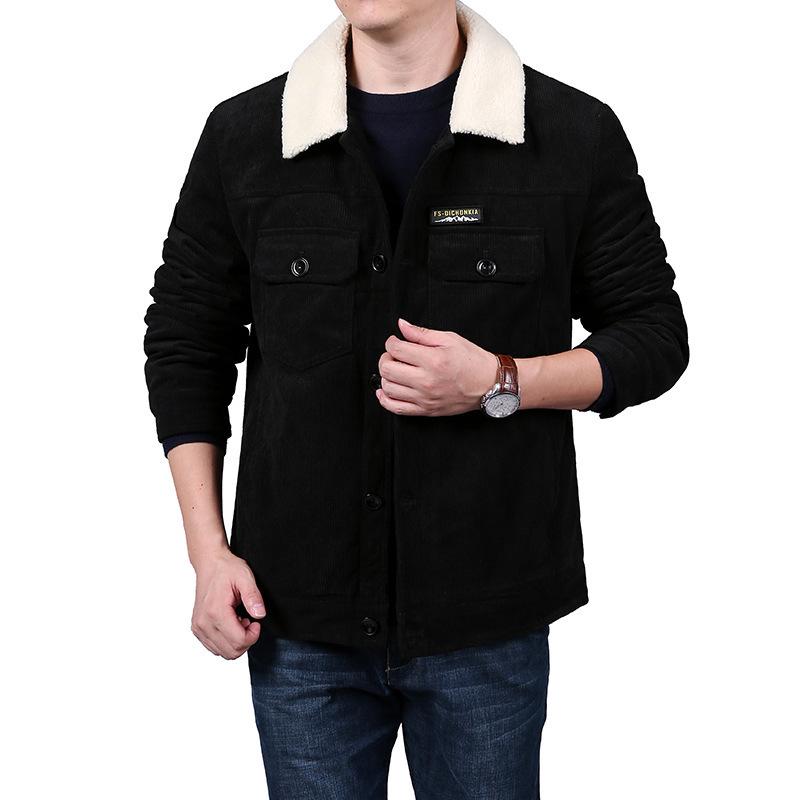 Men s Winter Corduroy Lambswool Cotton Jacket, Loose Fit, Large Size, with Lapel, Plus Velvet (2266A). 3XL