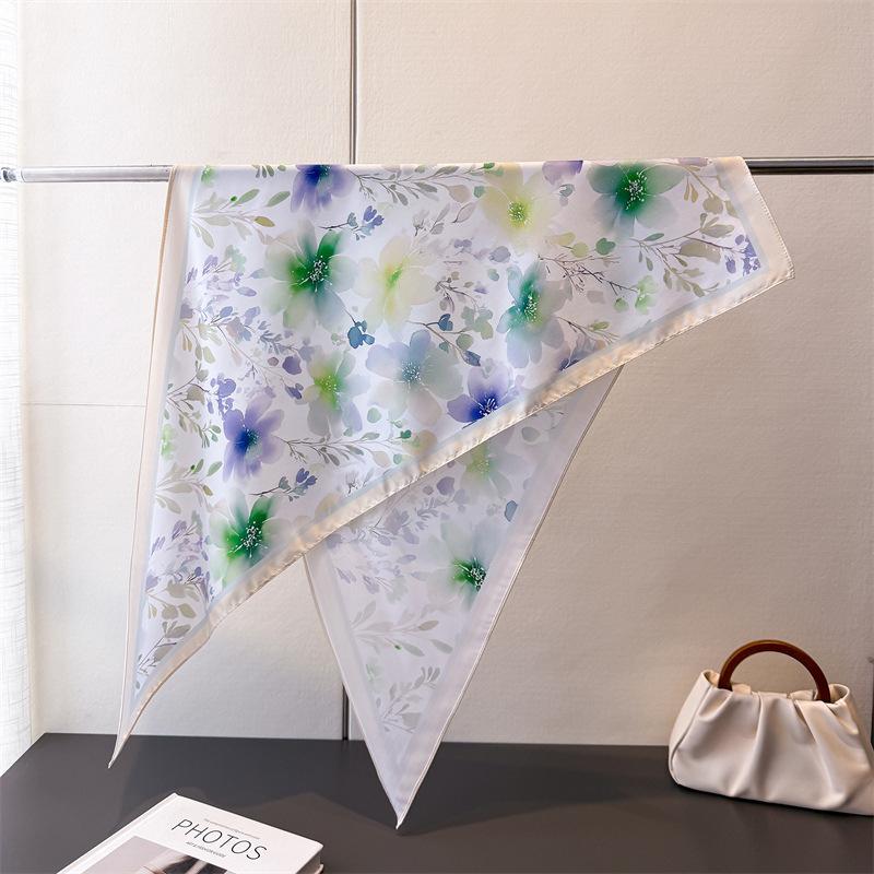 Sweet and fresh triangle scarf imitation silk printing sunscreen shawl tied waist scarf women's silk scarf scarf headscarf scarf