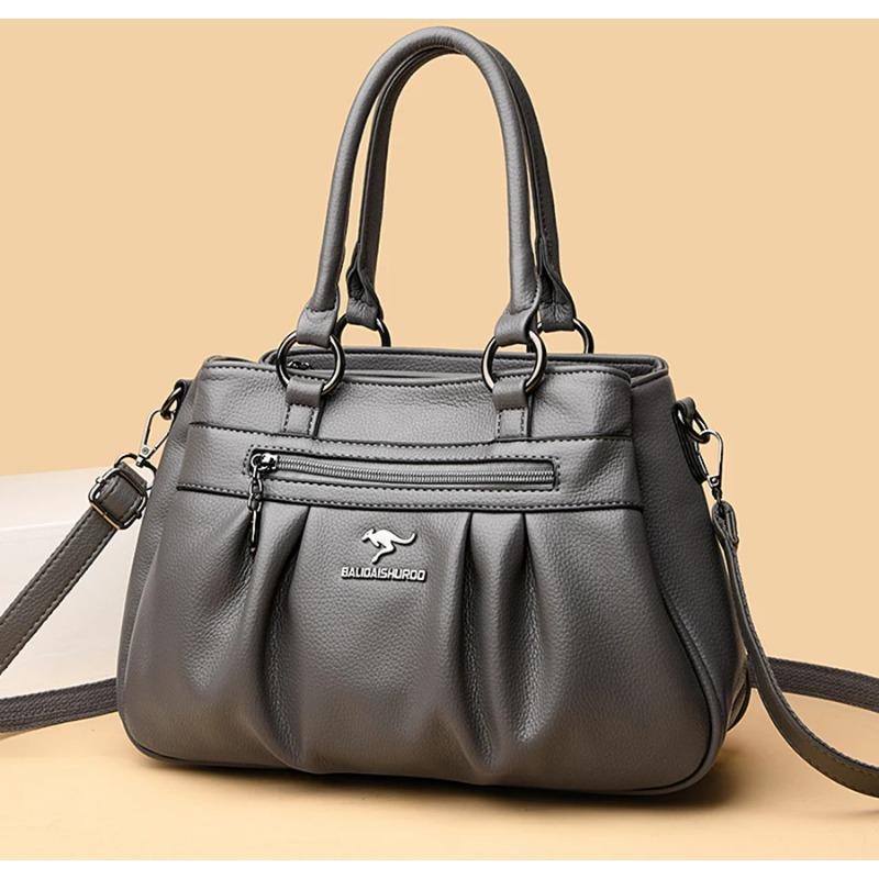 Large Capacity Tote Bag for women/Leather Womens/Ladies Ruched Leather Handbag