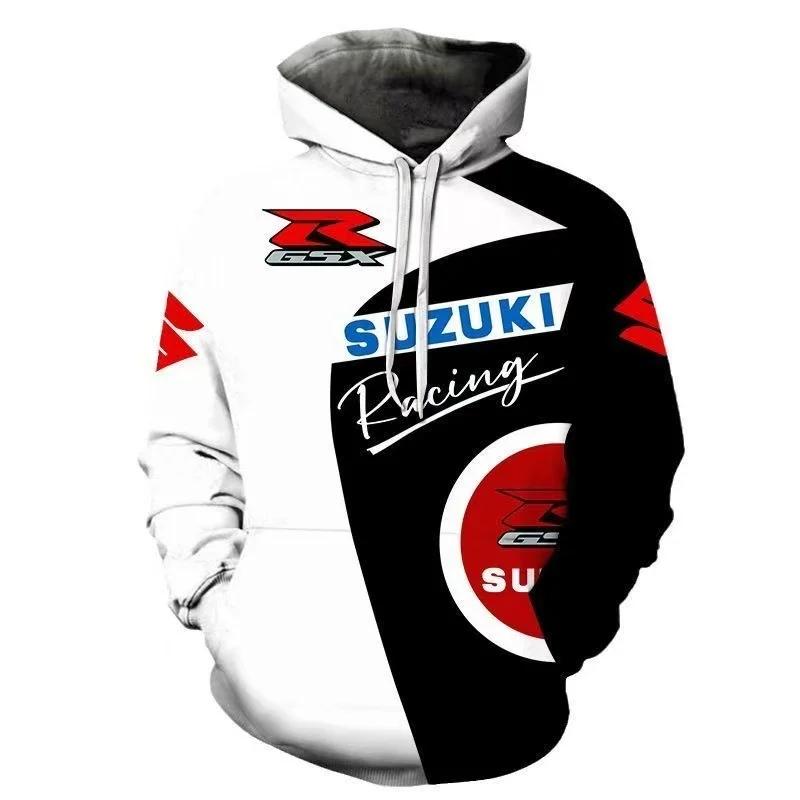 Men's 3D printed Su zu ki R logo hooded sweatshirt designed for Suzuki's autumn and winter endurance race, motorcycle enthusiast