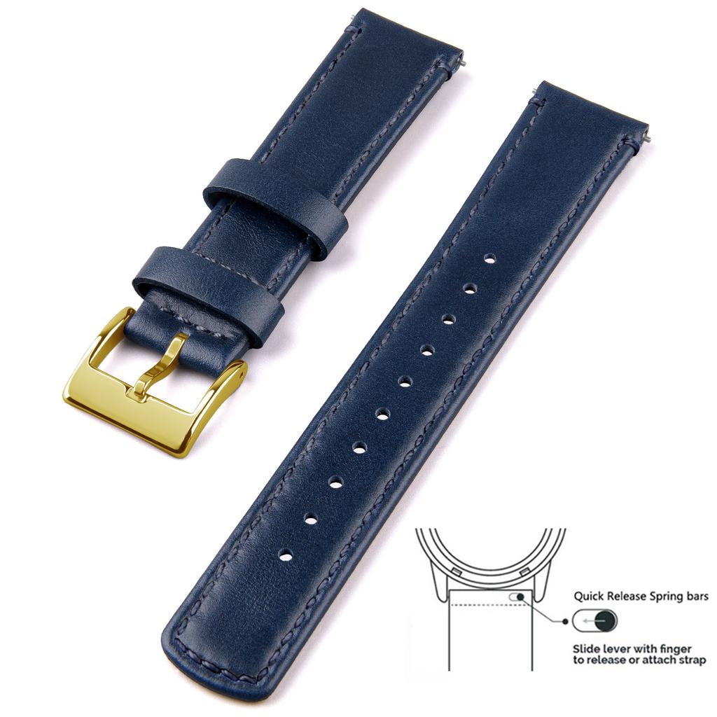 Genuine Leather Top Grain Watch Band, Quick Release 20mm/22mm Watch Strap, Fits Samsung Galaxy Watch, Men and Women Watch band