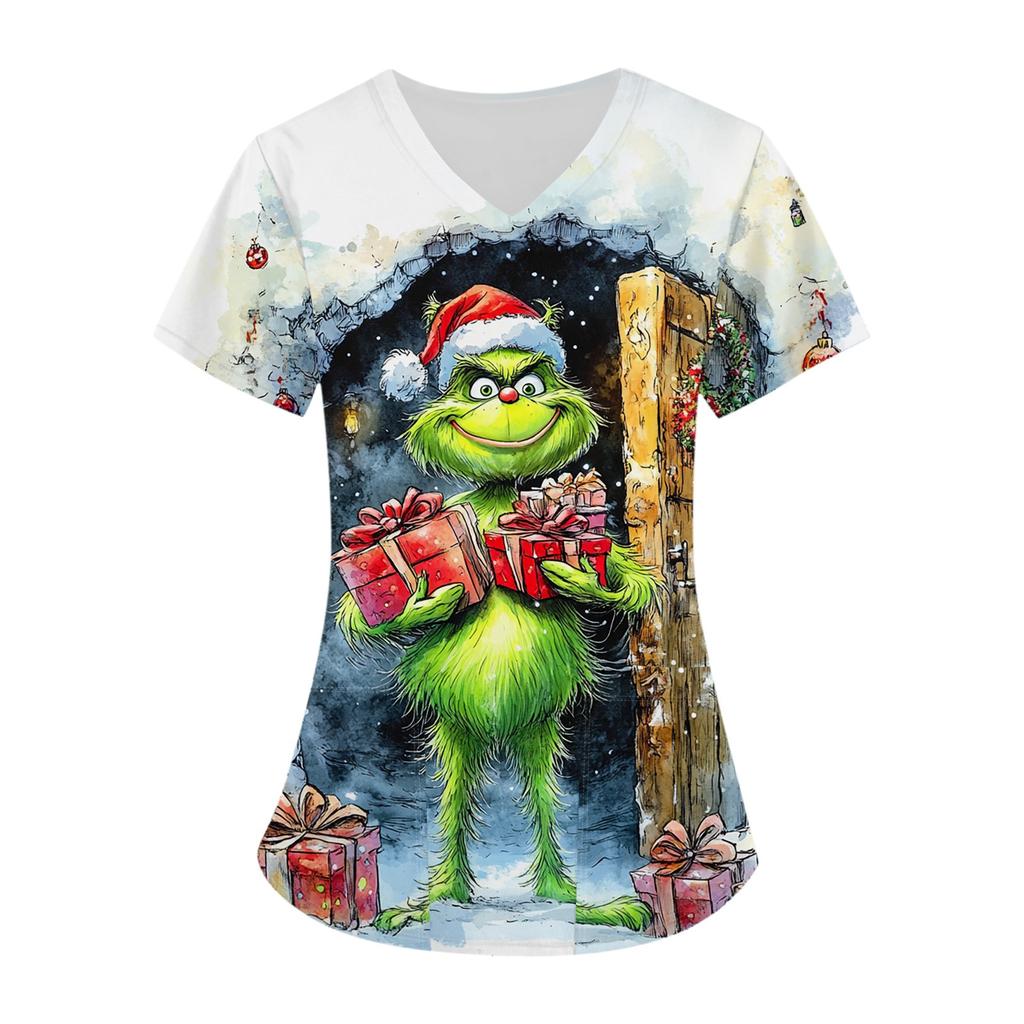 Женский топ с карманом и коротким рукавом с крестом и V-образным вырезом