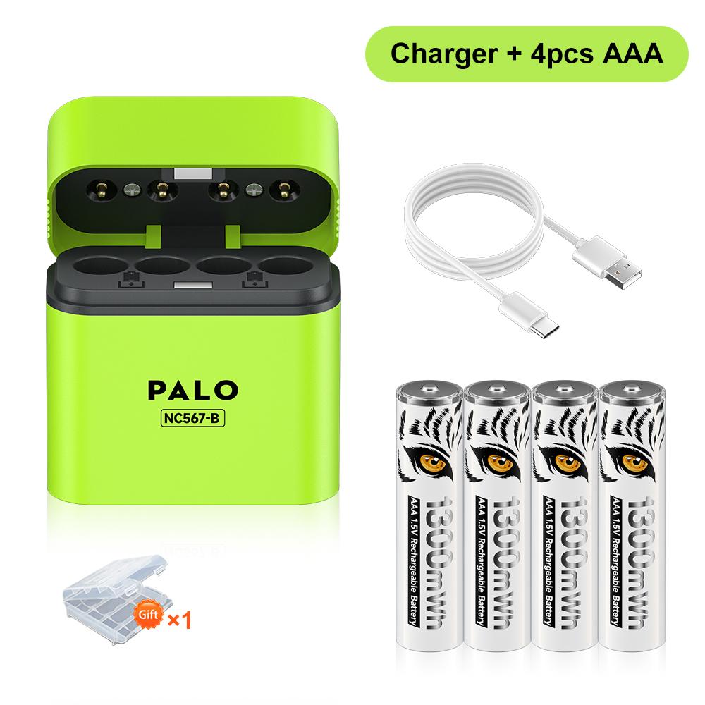 PALO 1.5V AAA 1300mWh Rechargeable Battery Lithium Aaa Batteries for Mouse Toy Remote Control Microphone +TYPE-C Fast Charger