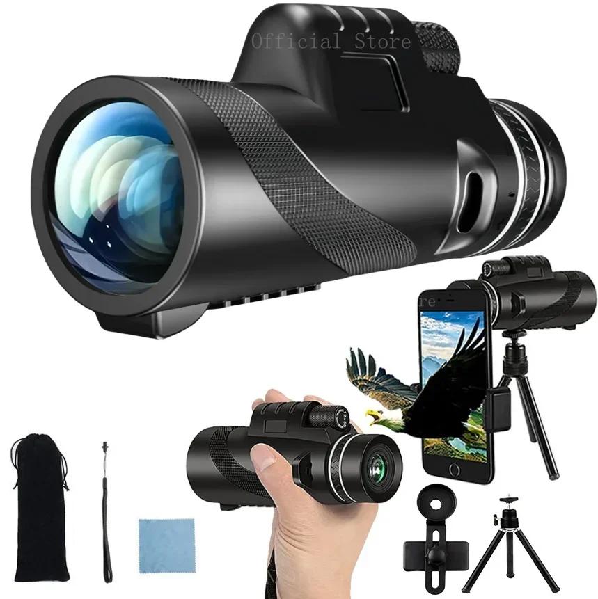 Powerful 80X100 HD Monocular Telescope Portable with Tripod Mobile Phone Clip Hunting ,bird Watching, Camping and Hiking
