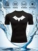 Mens White Compression Short Sleeve T-Shirt Black Bat Logo Graphic Absorb Sweat Quick Dry Breathable High Elasticity Gym And Running Athletic Top