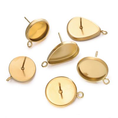 10 Stück/Los Edelstahl Tropfen/Rund Flach Stecker Ohrring Fassung Leere Ohrring Basis Harz Cabochon Schale für DIY Schmuckherstellung