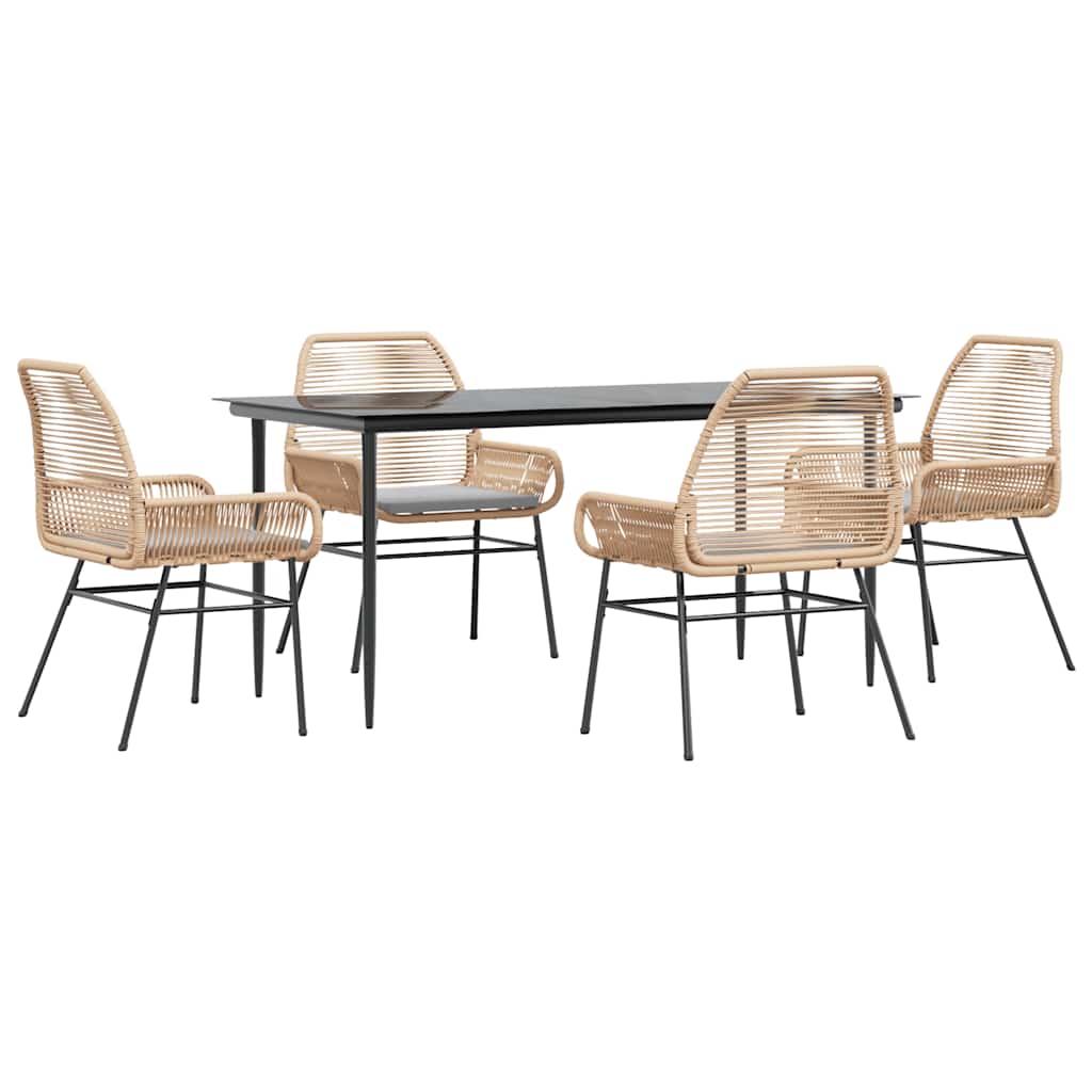5 Piece Outdoor Dining Set with Cushions Brown Poly Rattan & Glass