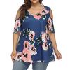 Women Fashion Floral Printing Short Sleeve T-Shirt Plus Size Round Neck Tops