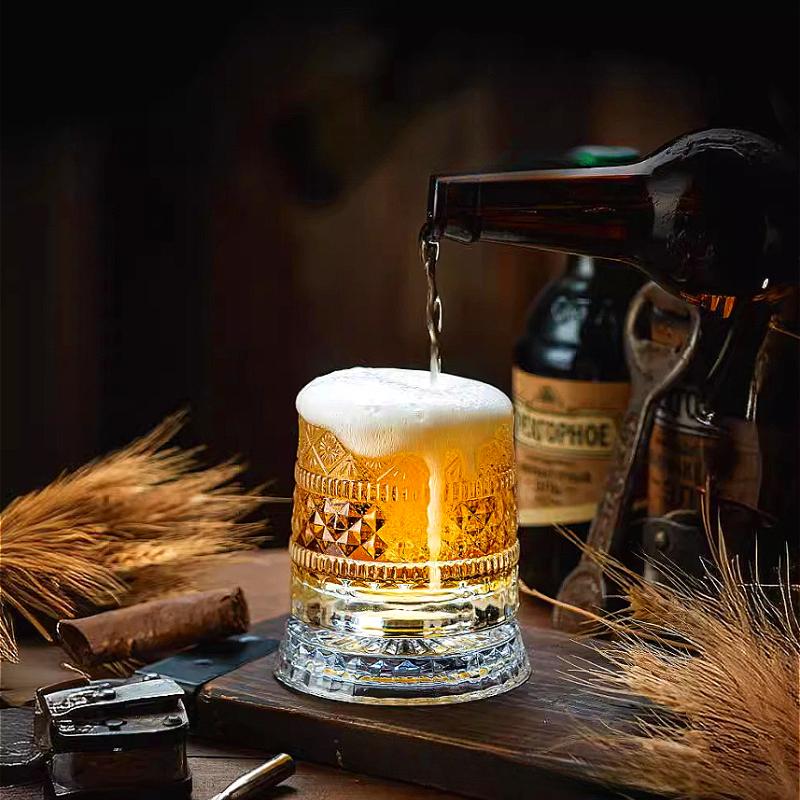 255 ML Whiskey Glass Transparent Wine Glass Household Heat-resistant Rotatable Beer Cup Party Drinkware Creative ornaments