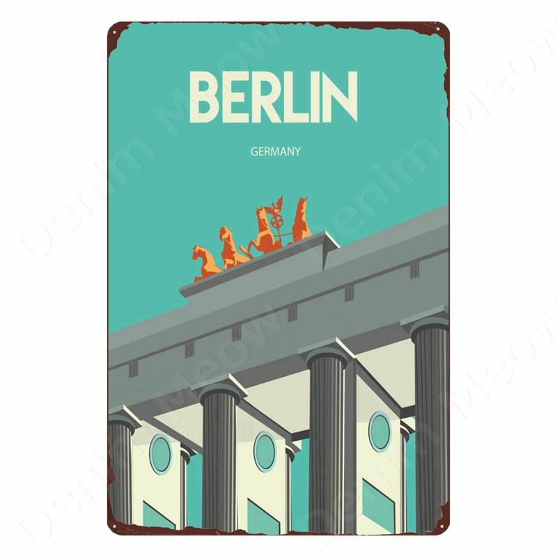 DORA Tin Sign Vintage Metal Tin Sign Art Plaque Travel Landscape Plate Home Bar Cafe Room Wall Decor Amsterdam Ireland Canada