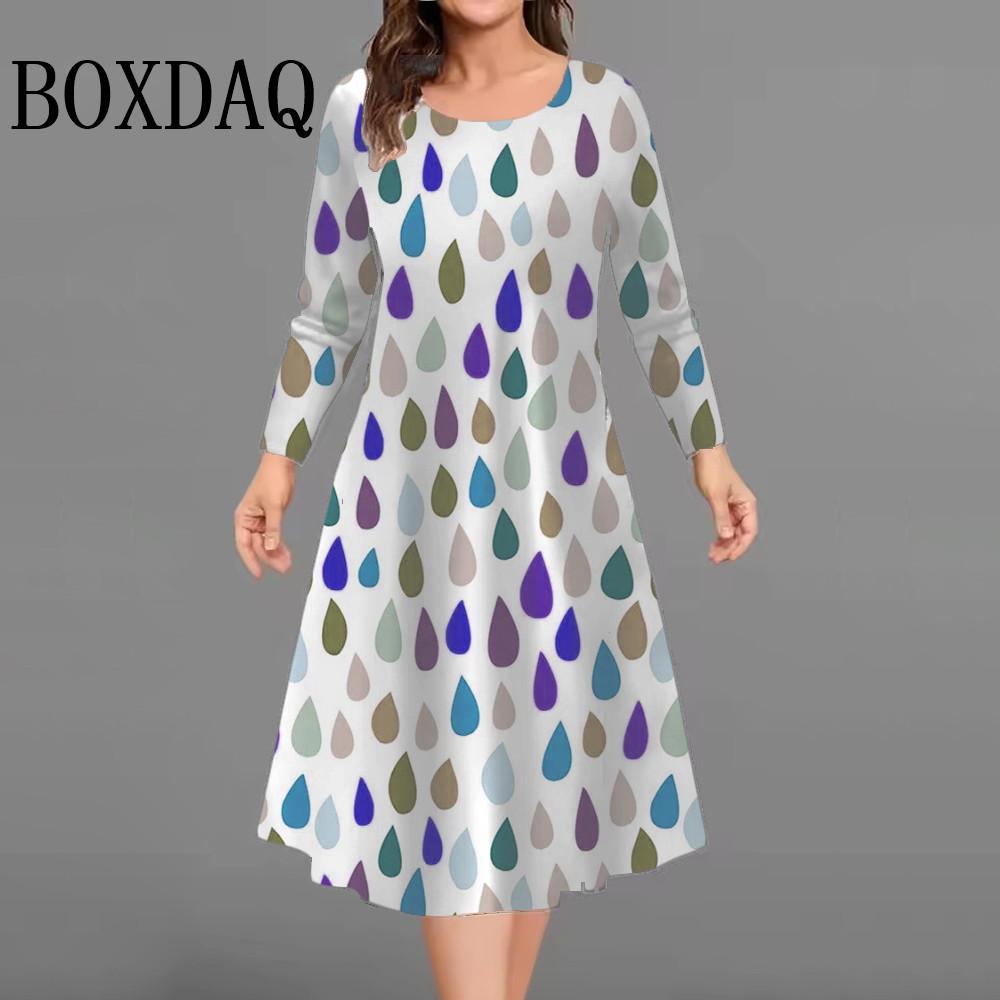 Autumn Winter Dresses Fashion Women Colorful 3D Printed Long Sleeve Dress Casual Pullover Female Plus Size Clothing