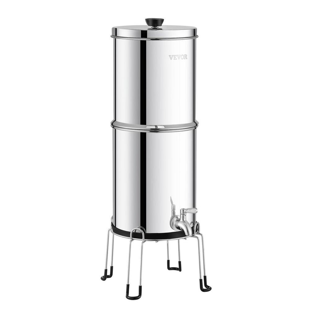 Gravity-fed Water Filter System, 2.25G 304 Stainless-Steel Countertop Water Filtration System, Reduces Lead and up to 99% of Chlorine, with 2 Ceramic