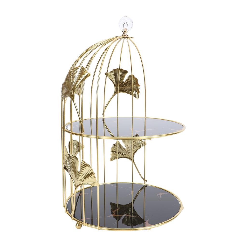 Gold Bird Cage Shape 2 Tier Cupcake Cake Stand Cosmetics Storage Rack Jewelry Display Holder Multi Purpose for Home Bedroom Party Decor