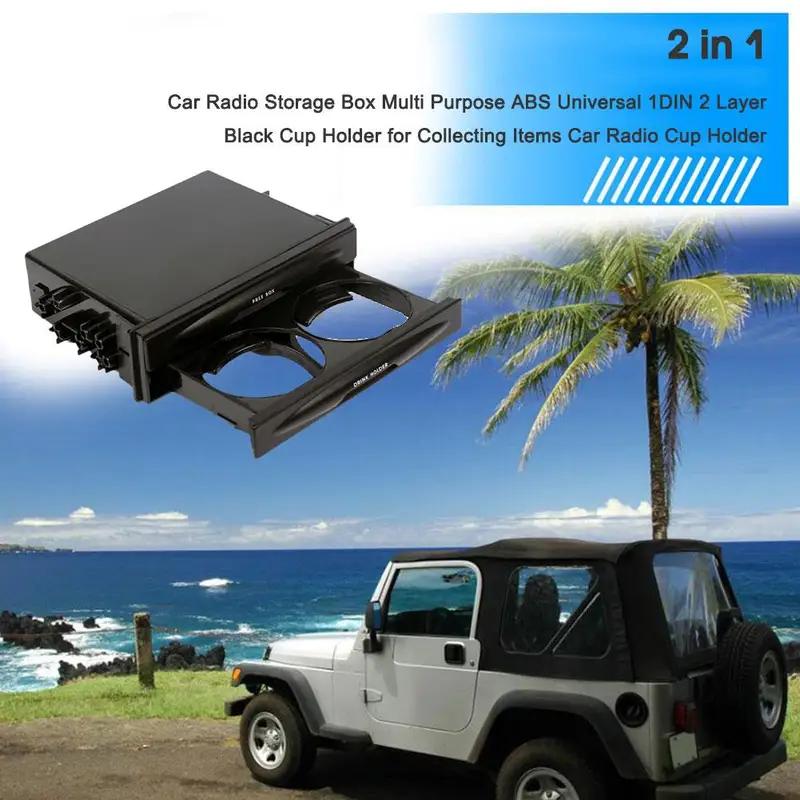 2 In 1 Car Radio Storage Box Multi Purpose ABS Universal 1DIN 2 Layer Cup Holder For Collecting Items Car Radio Black Cup Holder