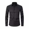 Men's Slim Fit Long Sleeve Stretch Shirt - Solid Color, Business Casual