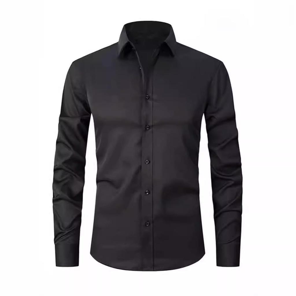 Camisa de Manga Larga Ajustada para Hombre - Color Sólido, Casual de Negocios