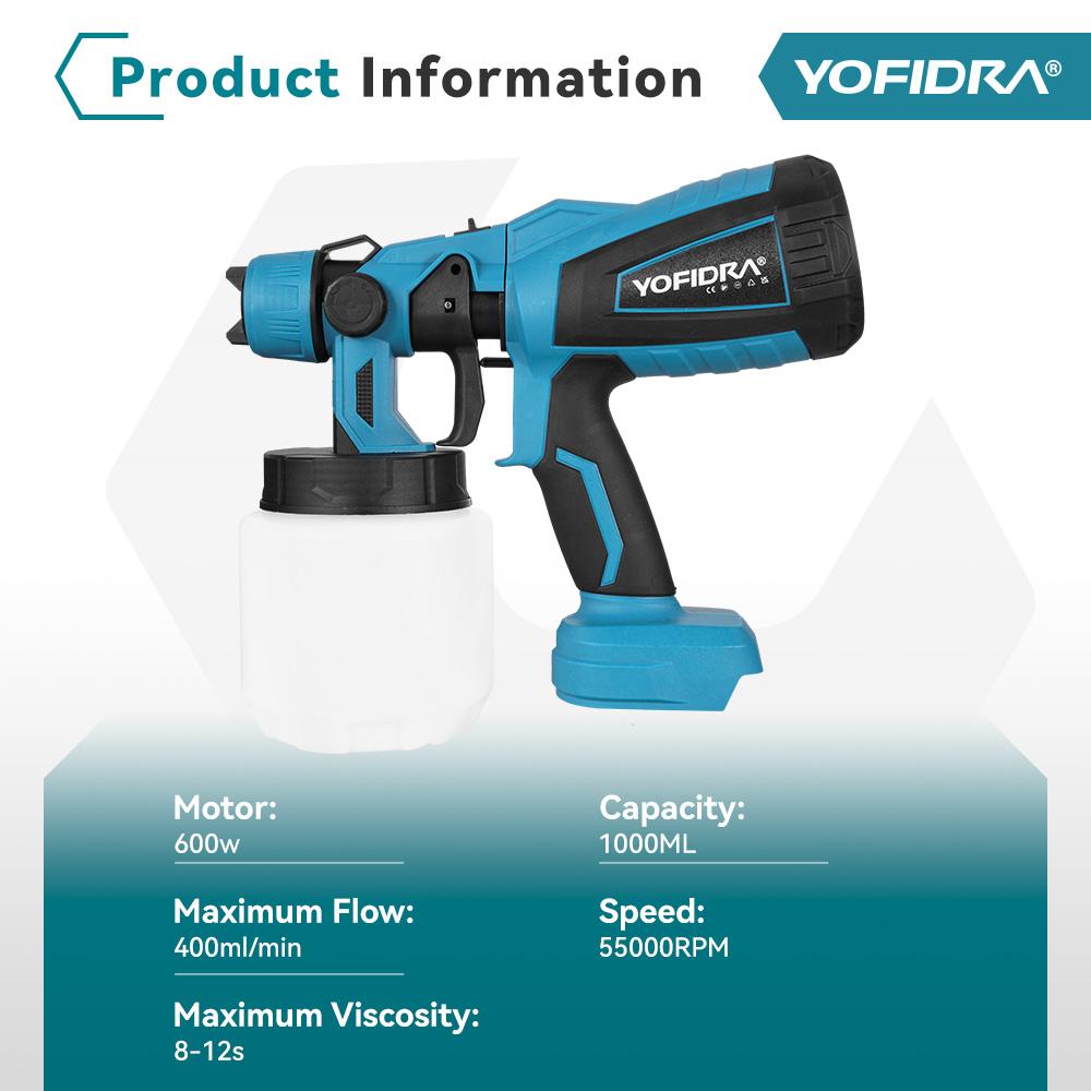 Yofidra 1000ML Electric Spray Gun Powerful Portable Paint Sprayer Cordless Auto Furniture Coating Airbrush For Makita 18V Battery