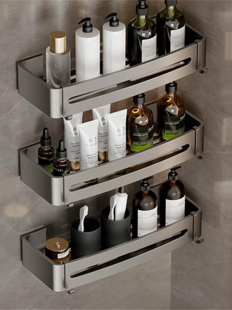 Bathroom Storage Holder Bath Shelf Bath Shower Shelf Aluminum SquareBathroom Corner Shelf Gray Aluminum Kitchen Storage Holder