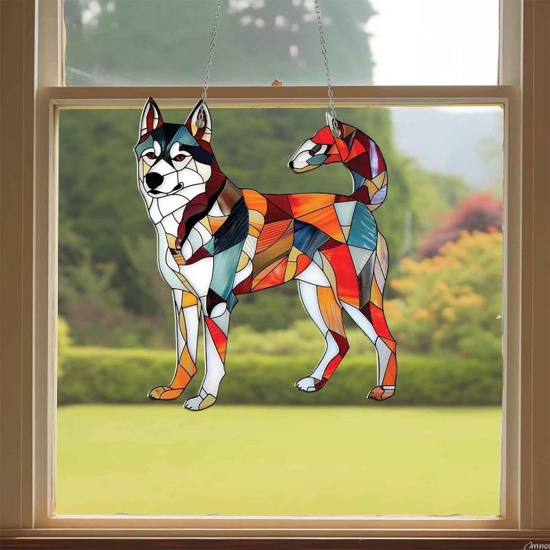 Dachshund Vindusoppheng Dekor Solfanger Hund Farget Glass Vinduspryd Håndlagde Solfangere Dekor for Innendørs Utendørs Hage