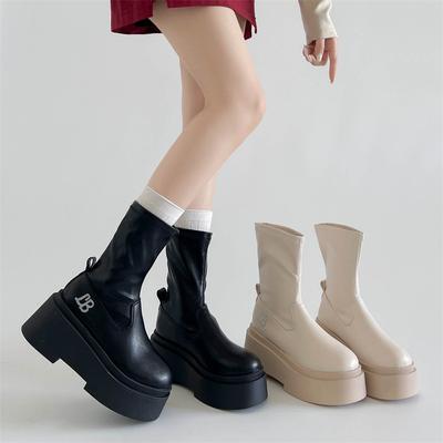 Autumn Winter Punk Style Women Ankle Boots Platform Thick Bottom Shoes Female Slip On Short Booties Zapatos De Mujer