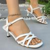 Mode Mode Riemchensandalen mit hohem Absatz für Damen Eckige Zehenpartie Knöchelriemen Kleidschuhe Frau Sommer Weiß Dünner Absatz Sandalias Mujer