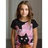 Buntes Katzenmädchen T-Shirt Niedliche Muster Sommer Kurzarm 3D Druck Mädchen Oberteil Mode Lässig Streetwear Kinderkleidung