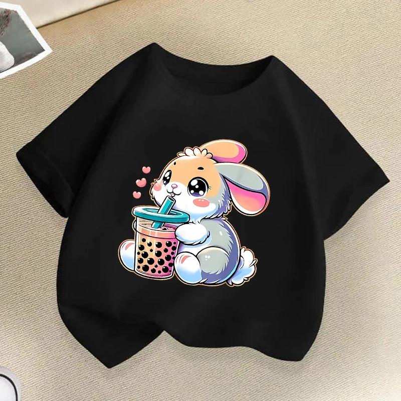 Cute Rabbit Graphic Print Kids Tshirts Summer Casual Fashion Funny Colorful Children ONeck Short Sleeve Tops Tshirts