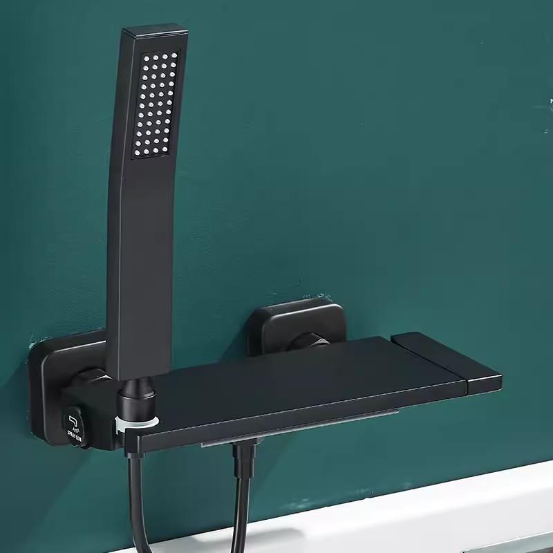 Tuqiu White Bath and Shower Faucet Set Wall Mounted Brass Gray Waterfall Bathtub and Shower Mixer Black Bathroom Taps Brass