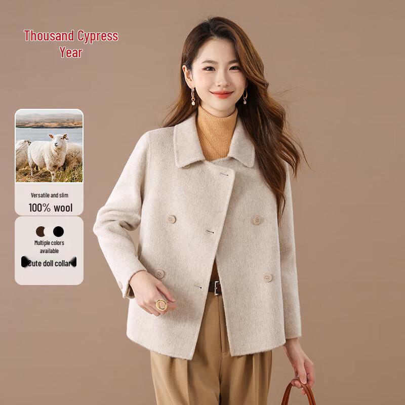 

Qianbainian Women s 100% Merino Wool Double-Breasted Coat XL