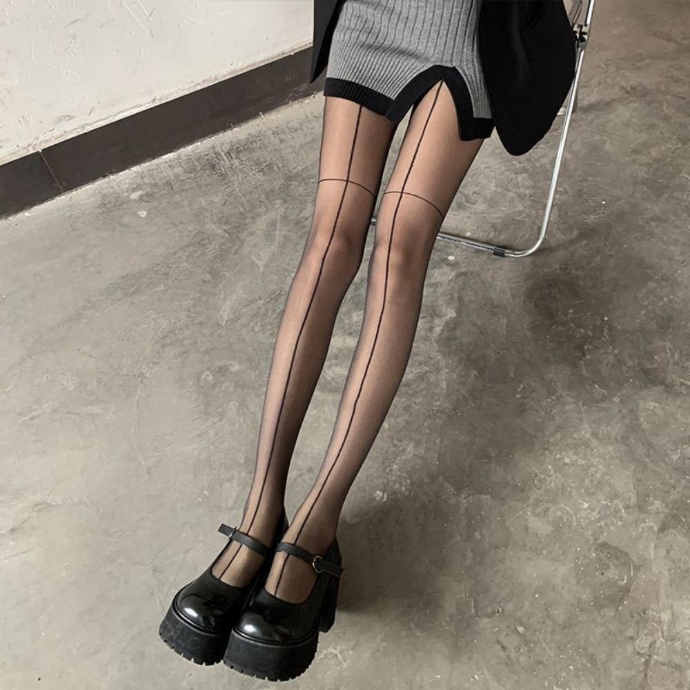 Calze Nere Sexy in Seta con Gambe a Gamberetto Davanti e Dietro, Calze con Fondo Incrociato, Sottili e Ultra-sottili