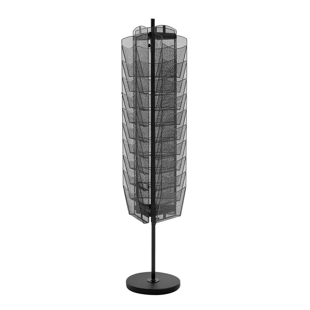 Rotating Brochure Display Rack, 30 Pockets Mesh Magazine Literature Display Stand, Portable Floor Standing Magazine Rack, Metal Newspaper Catalog