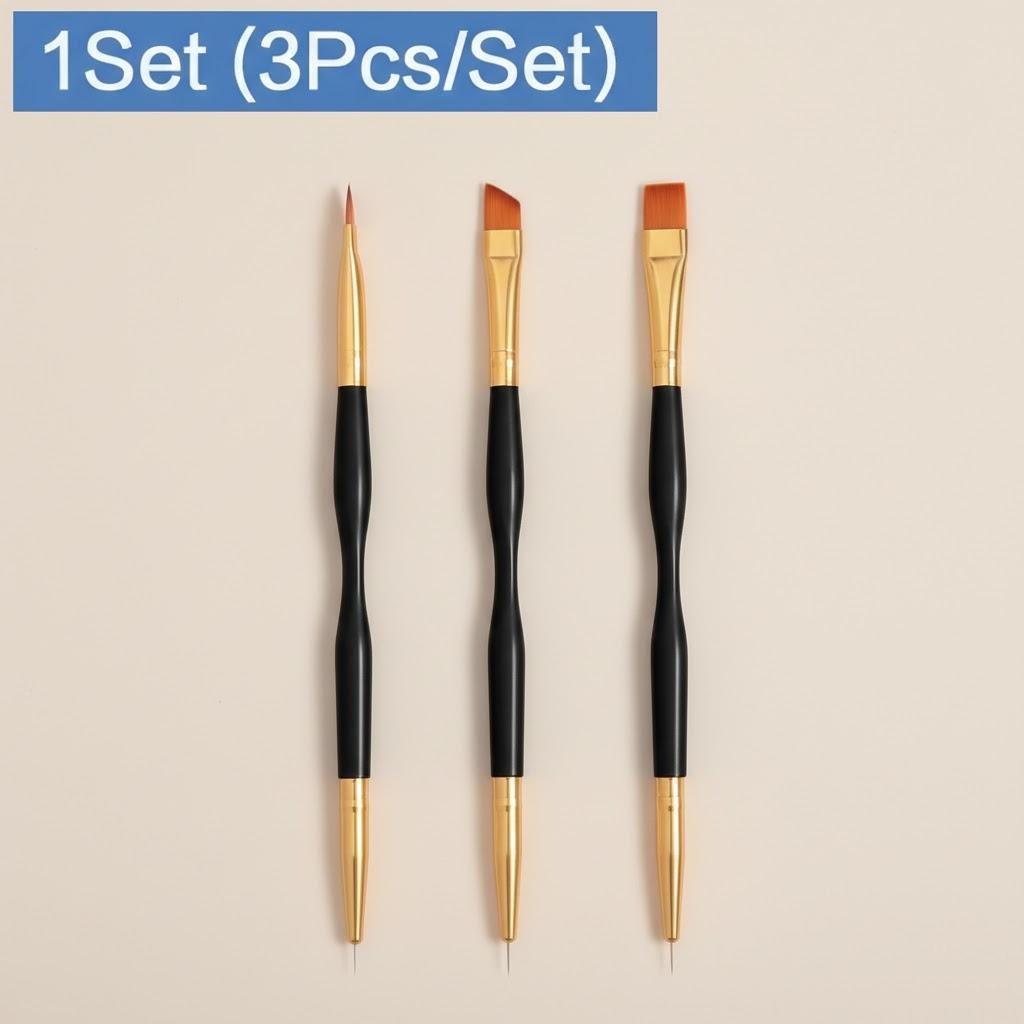 

3pcs Dual Head Nail Art Brush Set French Stripe Liner Painting Tool Professional Manicure Accessories чёрный