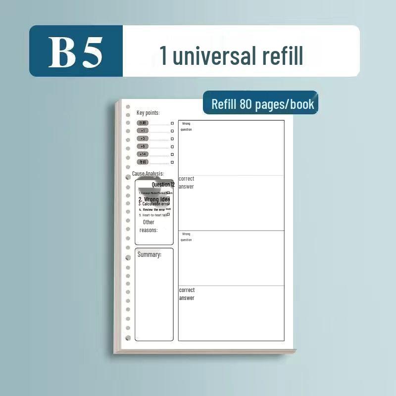 Free Shipping: Thickened Loose-leaf Paper Core for Notebooks - B5 26-Hole, A5 20-Hole, A4 Grid