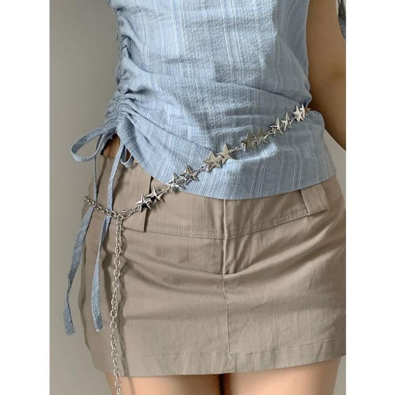 

Японская милая звезда женская металлическая тонкая цепочка на талию с украшением юбки персонализированная цепочка-ремень узкая женская делает фигуру стройнее серебряный