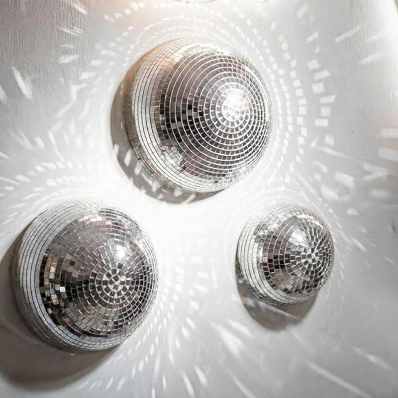 Set of 3 Disco Ball Half Sphere Wall Decoration Mirror Tile Party Backdrop Accent with Adhesive Pad for Room Styling