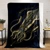 Multiple Sizes Golden Squid Illustration Print Blanket Warm Soft Suitable for All Seasons for Home Sofa Travel Camping Picnics