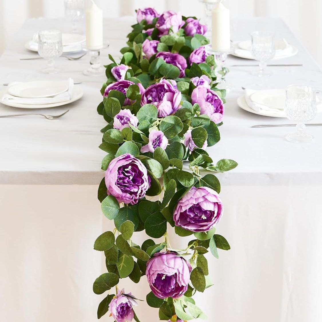 Пион Цветок Лоза Имитация Искусственный Цветок Ротанг Эвкалипт Лист Ротанг Свадебное Украшение Искусственный Цветок фиолетовый