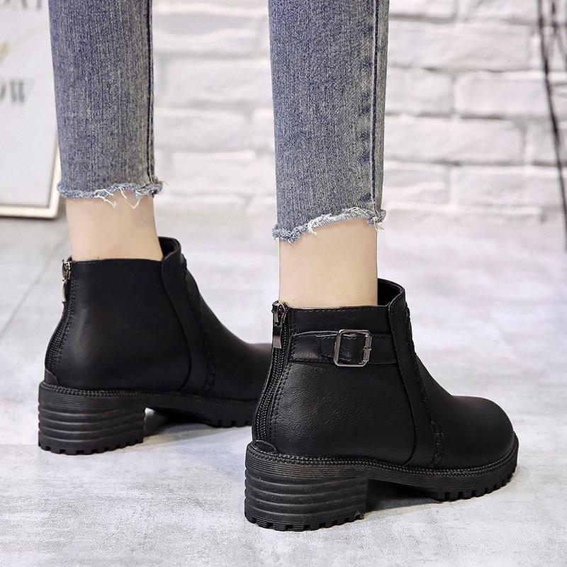 European and American Martin Boots Short Leather Boots Vintage Belt Buckle Low Heel Boots