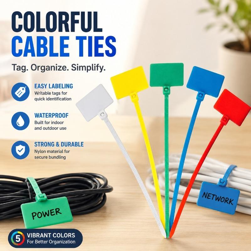 Colored Marking Cable Ties Waterproof Tag Fasteners Ethernet Cord Binding Straps Hang Label Cards Circuit Marker Tags Indoor