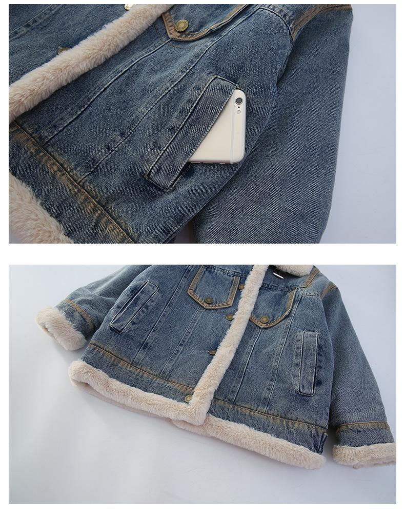 Girls' Trendy Fleece-Lined Denim Jacket 2025 - Warm Winter Cardigan