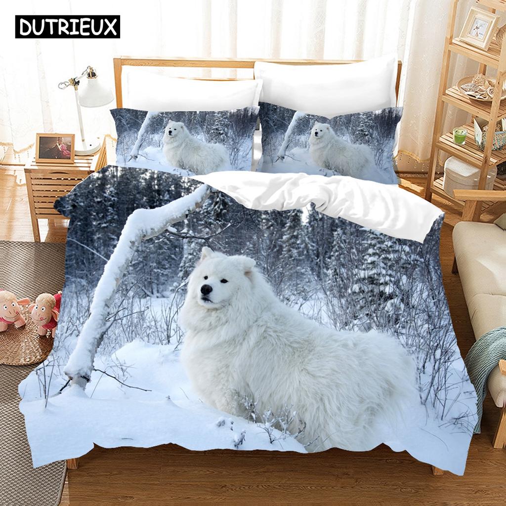 3D Samojede Bettwäschesets Bettbezugset mit Kissenbezug Twin Full Queen King Bettwäsche Bettwäsche