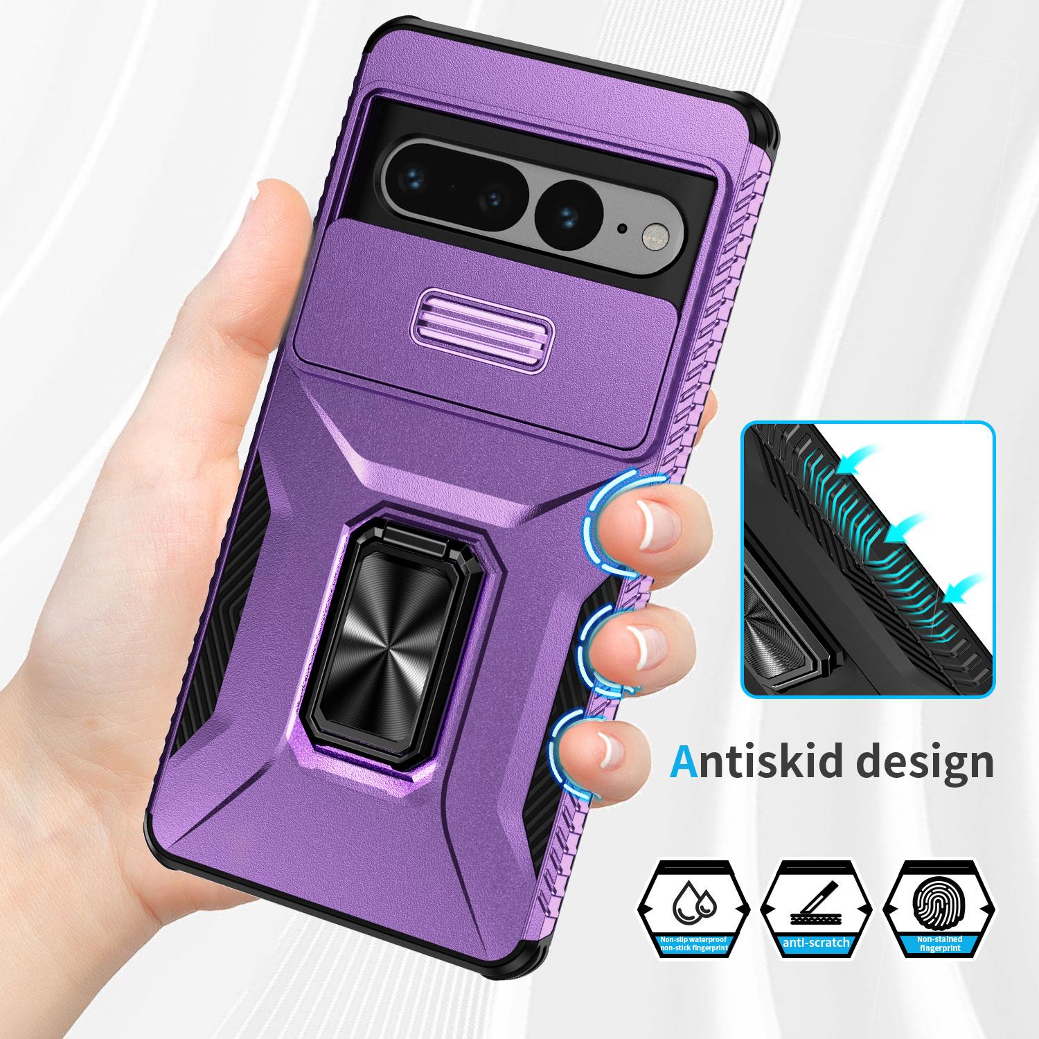 

For Google Pixel 7 Pro 5G Case TPU+PC Slide Lens Protection Phone Cover with Kickstand Purple