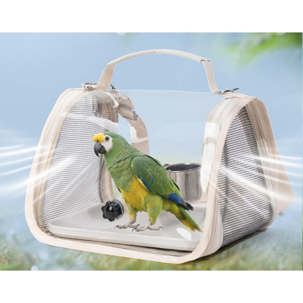 Bird Carrier Bag Transparent Window Breathable Portable Travel Cage with Perch for Parrots Small Birds Outdoor Handbag