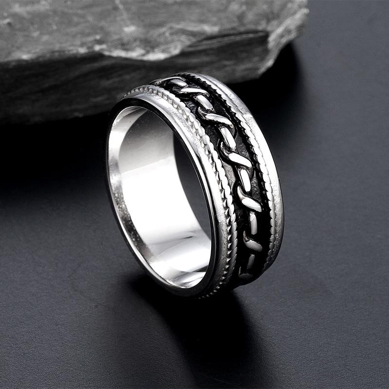 Titanium Steel Men's Retro Hip Hop Rotatable Ring - Non-fading, Unique Design